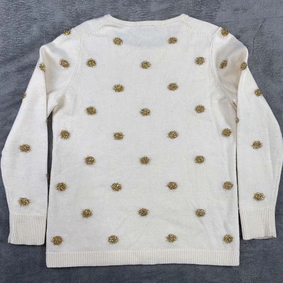 Talbots Wool Blend Sweater MP Petite Cream Gold Embellished CrewNeck Long Sleeve - Picture 2 of 13
